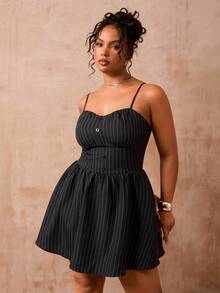 Veslaya Spring/Summer New Arrival Sleeveless Bodycon Mini Dress, Striped Woven Fabric, Suitable For Commuting, Casual, Daily, Party, Home Gathering, Office, Business, Elegant Commuting, Cosplay, Plus Size - Z Women's Talk Dress Y2k Dresses Ycv9w Discount Code For Woman Dress Wow Dress, Plus Size Dress, Pinstripe Dress, Women's Summer Dress - Navy Blue - View 6