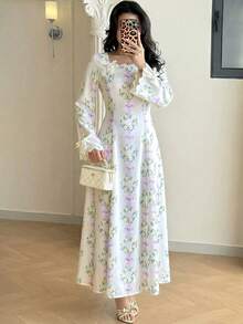 Yasmyna Đầm dự tiệc thời trang in hoa kiểu Ả Rập dành cho nữ - Màu tím - Xem 1