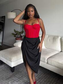 Tyla Gomez 抽褶高開叉包臀中長半身裙 - 黑色 - 查看 3