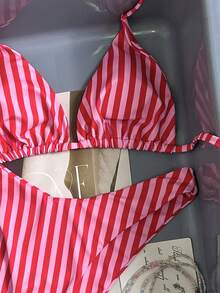 Swim Mod Women's Tropical Cute Striped Print Halter Tie Bikini Two Pieces Bikini Set Set, Casual Beach Party - Multicolor - View 5