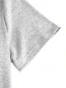 少女休闲时尚简约水钻蝴蝶结印花露脐短袖T恤，适合夏季日常穿着 - 灰色 - 查看 4