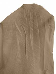 Vestido de playa informal de manga larga con cuello de camisa y corbata para mujer - Caqui - Ver 6