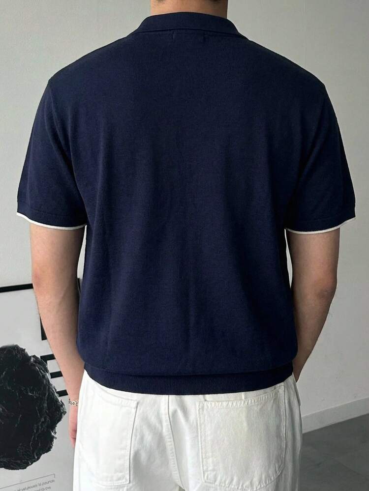 Men's Navy Blue 2 In 1 Short Sleeve Knit Top, Summer