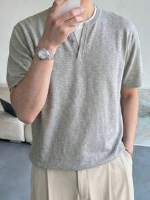 DAZY Camiseta de punto de manga corta gris 2 en 1 para hombre, de verano - Gris - Ver 3