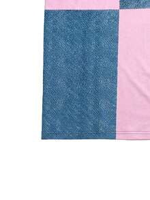 EMERY ROSE Camiseta casual de manga corta con cuello redondo acanalado y estampado de patchwork, talla grande, para primavera y verano - Multicolor - Ver 3