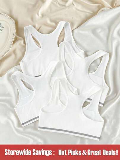 SHEIN Explorewe 4 件套青少年女孩简约纯色黑色、粉色、白色吊带背心，适合青春期发育