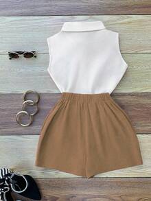 Everyssa Bộ đồ nữ gồm áo không tay và chân váy ngắn, kiểu dáng thường ngày, thích hợp cho mùa hè. - Cà phê nâu - Xem 2