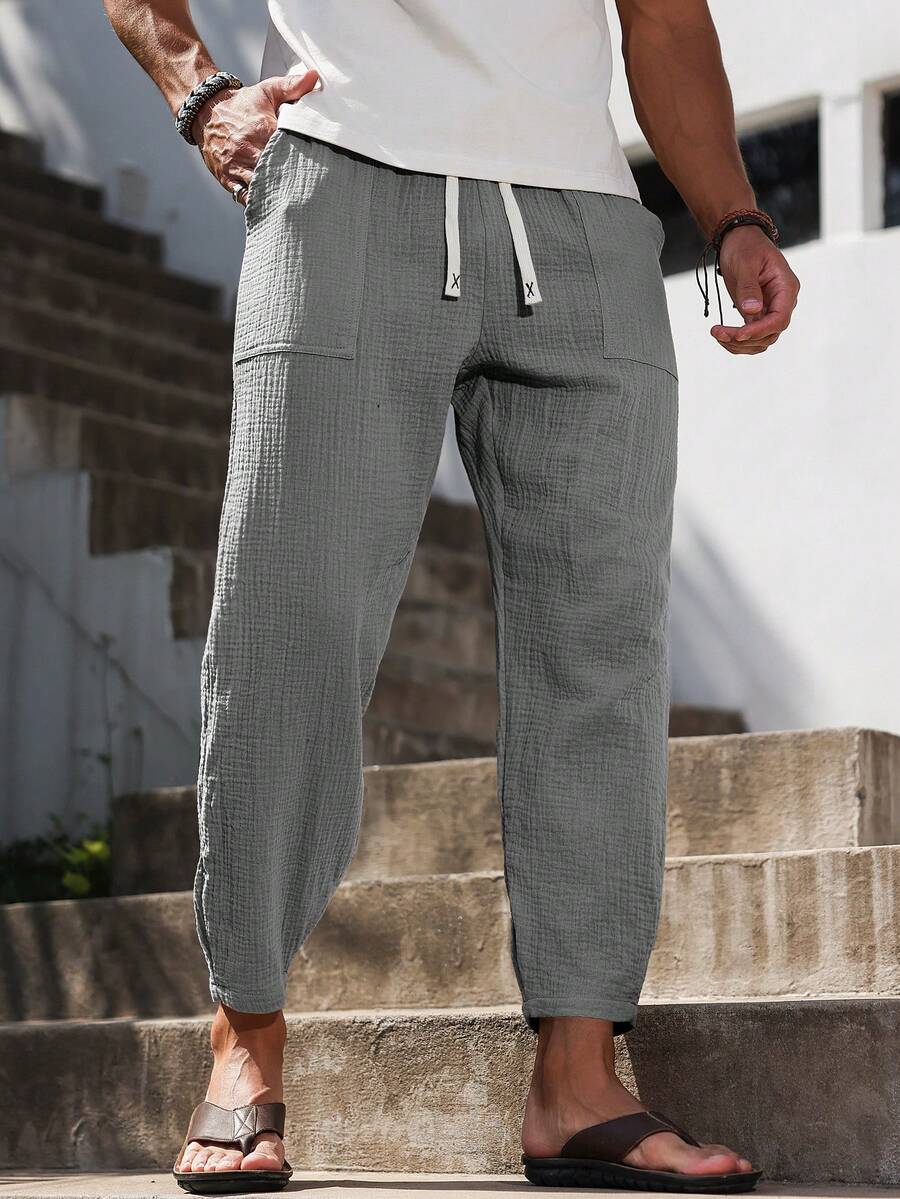VENTUSAIL Men's Drawstring Waist Pockets Casual Versatile Daily Wear Pants - Dark Grey - View 1
