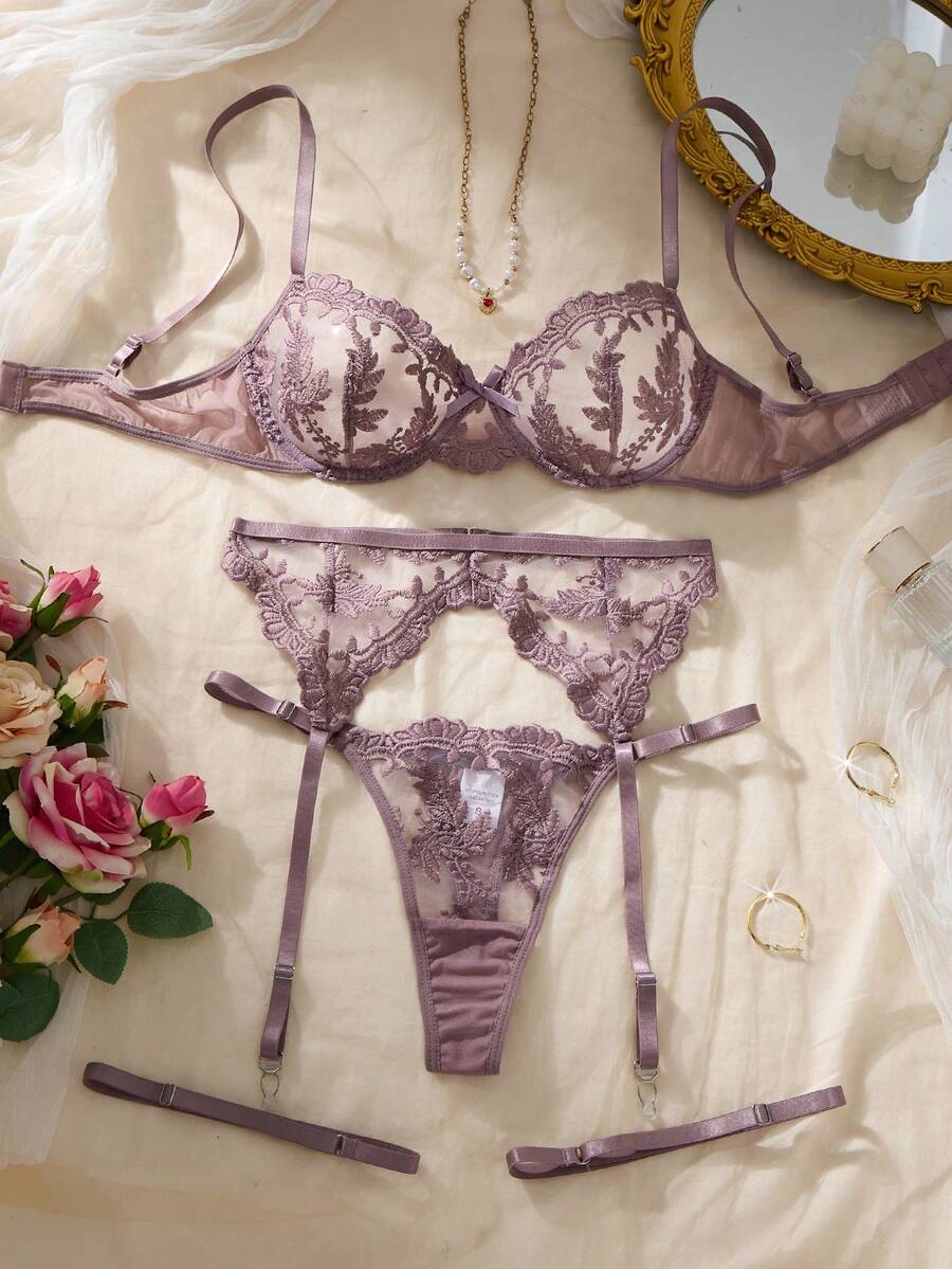 5pcs Women's Sexy Lingerie Set - Dusty Purple - View 1