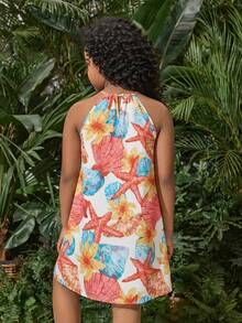 SHEIN 少女度假休闲雪纺碎花吊带连衣裙 - 彩色 - 查看 2