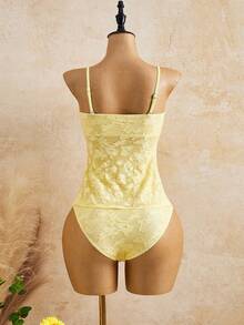 Bellisia 2022 Spring/Summer Women's Beach Outfit, Women's Camisole Strap Bikini 2-Piece Set, Beach Vacation INS Sexy Chic Fresh Sweet 3D Floral Texture Fabric, Elegant Romantic Twist Spaghetti Strap, Ruffle Hem, Detachable Straps, Reversible Camisole Bikini Set - Light Yellow - View 2