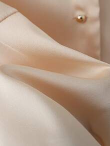 GlowEve CURVE Plus-Size Champagne Summer Elegant Formal Women's Single-Breasted Blouse,Casual Solid-Color Ruffled Short Sleeve Woven Tops For Commuting And Party - Apricot - View 10