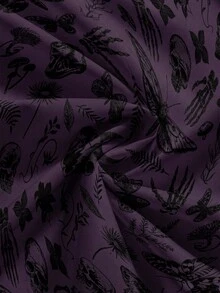 ROMWE Gothic Mysterious Sun, Moon, Star, Plant, Skeleton, Moth, Butterfly Print Plus Size Dress - Purple - View 4