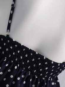 少女波点印花吊带背心 - 藏蓝色 - 查看 5