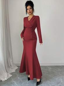elegante y casual de mujer para uso diario, chic urbano, resort, tarde deé, Navidad, de lujo, con solapa asimétrica, botón en la cintura, manga larga, para primavera/otoño/invierno, - Negro - Ver 11