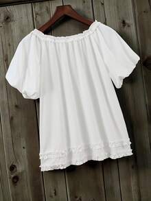 Franclia Blusa casual con volant tinta unita versatile - Bianco - Visualizzare 2