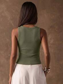 SHEIN BAE 女士夏季休闲串珠装饰背心 - 軍綠色 - 查看 2