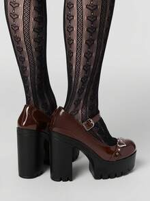 Sugerpunk Giày cao gót đế xuồng hai quai màu đỏ tía quyến rũ dành cho nữ, giày bít mũi đính đá hình trái tim có khóa cài, giày Mary Jane đế dày, chống thấm nước, thích hợp cho các bữa tiệc đêm, Giáng sinh. - Màu nâu Sô-cô-la - Xem 4