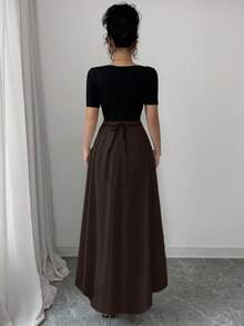 Rafferiza Petite Đầm ngắn tay ôm dáng thanh lịch dành cho nữ, đầm midi dệt kim thắt eo phối nhiều mảnh, đầm dự tiệc bãi biển, đầm cocktail màu trơn phối nhiều mảnh, đầm đi nghỉ mát. - Nhiều màu - Xem 2