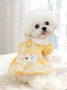 PETSIN 1 chiếc váy gấu bông kẻ caro vàng kiểu đồng quê cho thú cưng, có ren xếp ly, kiểu hầu gái với vòng chữ D để cố định, thích hợp cho mèo và chó. - Màu vàng - Xem 2