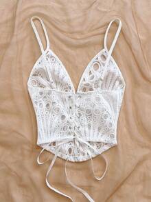 Soleia Camiseta de tirantes bordada de moda para vacaciones de mujer - Blanco - Ver 2