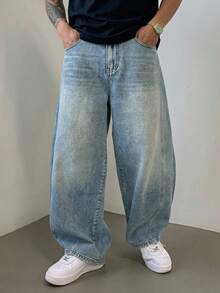 DAZY Men's Washed Vintage Blue Long Denim Jeans, Suitable For Spring And Autumn - Blue - View 4