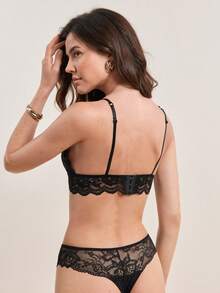 SHEIN 花邊鰭邊鑲邊內衣三角褲 - 黑色 - 查看 2