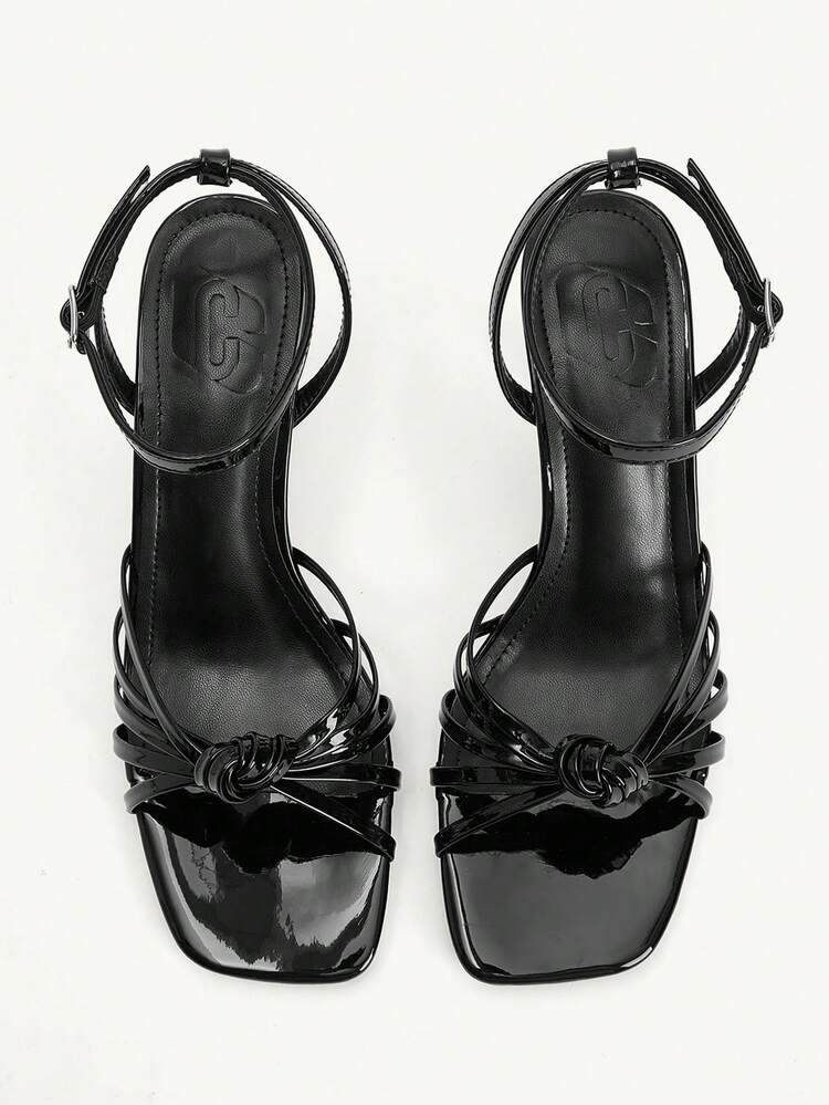 CUCCOO CHICEST Women's Multiple Strap Knotted Square Toe High Heel Sandals, Sexy & Fashionable Glitter Gold Stilettos For Night Club, Party, Music Festival For Christmas