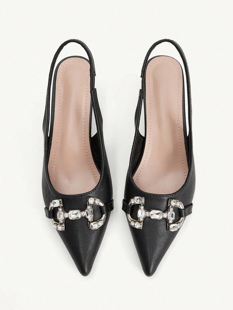 CUCCOO CHICEST Women Shoes Classic Simple Fashion High Heels Black Pointed Thin Heels Shoes, Rhinestone Decorative Buckle Women's Shoes, Workplace Light Party Elegant Shoes Summer Shoes Wedding Shoes Bride Shoes