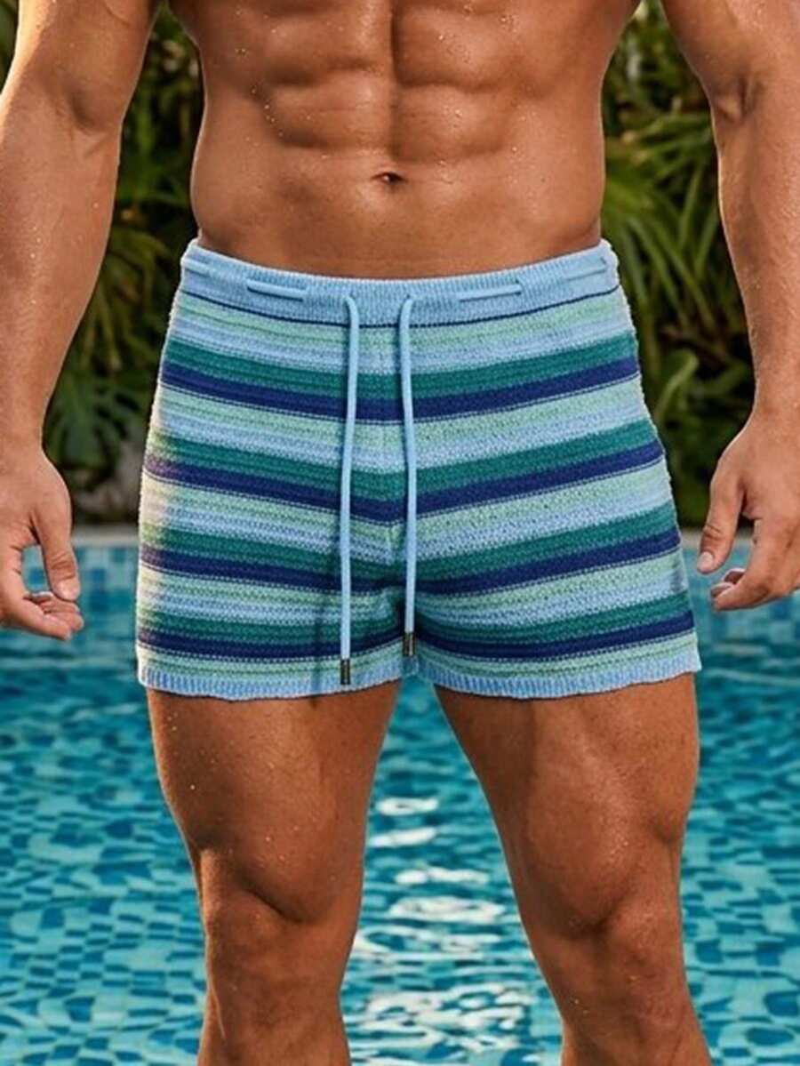 Manfinity Swimmode Men's Striped Print Drawstring Waist Casual Versatile Shorts - Multicolor - View 1