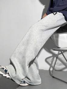 SHEIN 青少年男童宽松休闲舒适中腰运动裤，秋冬 - 灰色 - 查看 8