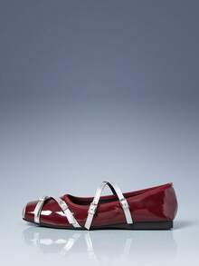 CUCCOO GRLICON Women's Square Toe Criss-Cross Buckle Design Casual Flat Loafers, Motorcycle Style Outfit For Cool Girls, Suitable For Spring/Summer, Vacation, Travel, 2000s Style - Cherry Red 2 - View 2