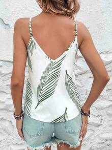 SHEIN LUNE 女士休闲植物印花吊带背心，夏季必备单品，适合度假穿着。这款吊带背心是夏季休闲穿搭的理想之选，适合度假、休闲等各种场合。它也是夏季休闲穿搭的必备单品，适合夏季穿着。此外，它也是夏季可爱沙滩装扮和热带风情上衣的必备单品。 - 白色 - 查看 2