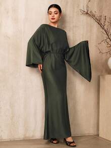 Graceveil Robe évasée à manches évasées de couleur unie élégante pour femme. Robes de luxe pour femmes, robe chic pour femmes, tenue de soirée élégante pour femmes, robes longues avec manches, robe élégante et luxueuse - Vert sapin - Voir 6