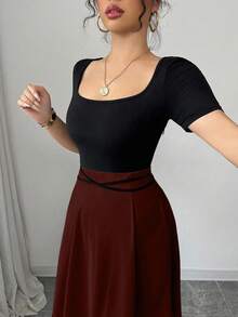 Rafferiza Petite Đầm ngắn tay ôm dáng thanh lịch dành cho nữ, chất liệu dệt kim phối nhiều mảnh, thắt eo kiểu Trung Quốc mới, phối màu trơn, thích hợp cho đi biển, hẹn hò, dự tiệc, dạo phố, nghỉ mát. - Nhiều màu - Xem 3