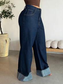 Dayanna Comas 女士经典蓝色直筒裤，秋冬约会时尚之选 - 寶藍色 - 查看 4