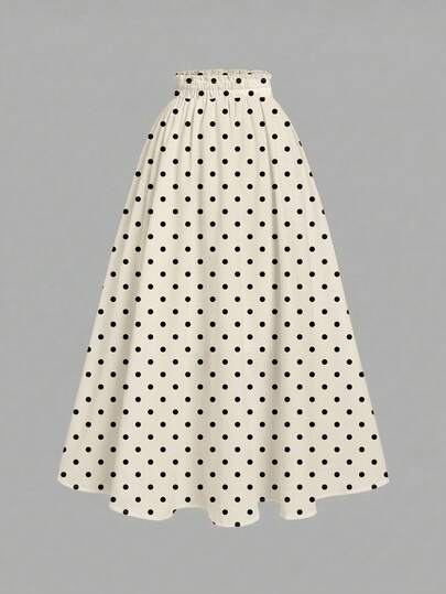 SHEIN MOD Women's Retro Polka Dot Print Skirt, Suitable For Vacation, Street, Airport, Beach, Chic, And Commuting