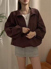 DAZY 女士休闲长袖韩版街头风常规外套 - 咖啡棕 - 查看 4