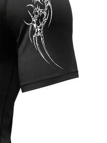 Manfinity Sport Corelite 男士极简印花短袖运动T恤 - 黑色 - 查看 4