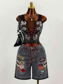 Mistrie Women's Casual Washed Distressed Denim Shorts - Black - View 7