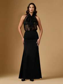 Briarwyn Áo kiểu nữ cổ buộc dây, chất liệu lưới, gợi cảm, đa năng, thích hợp cho hẹn hò và đi chơi. - màu đen - Xem 3