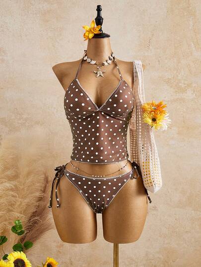 Swim Mod Sweet Cherry Plaid Bikini Set