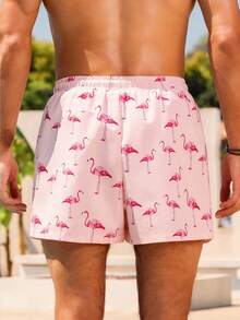 Manfinity KASUA Men's Flamingo All-Over Print Loose Drawstring Waist Summer Beach Shorts, Holiday - Coral Pink - View 2