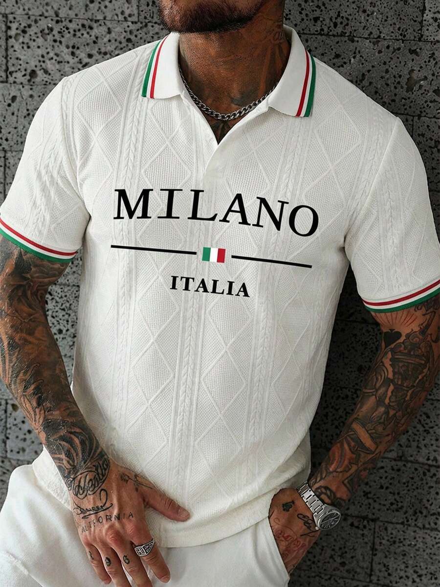 OTTIMOZO Plus Size Men's Contrast Color Polo Shirt With Flat Collar - White - View 1