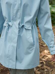 In My Nature 女士植物印花插肩袖拉链半开襟连帽户外雨衣 - 藍色 - 查看 2