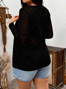 Breezaya Áo sơ mi dài tay mỏng nhẹ dáng rộng dành cho nữ cỡ lớn - màu đen - Xem 2