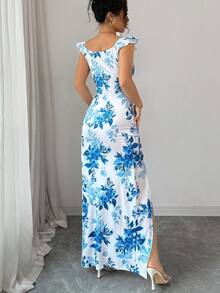 Arcane Artistry 新款夏季优雅短袖V领开衩连衣裙，夏威夷海滩风修身长裙，适合旅行、度假、约会、派对等场合。 - 彩色 - 查看 2