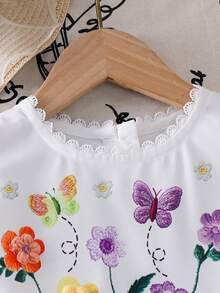 Emery Rose Kids 买一送一两件套，包含一个免费斜挎包。可爱少女编织刺绣圆领荷叶边连衣裙，搭配斜挎包，姐妹装，适合春夏穿着。 - 白色 - 查看 5