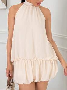 Milla Jasmine Vestido mini de fiesta con cuello halter con espalda abierta, lazo y volante en el bajo - Albaricoque - Ver 5