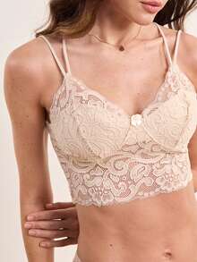 Hourtrue 2pcs Women's Romantic Lace Comfortable And Elegant Bowknot Lingerie Set - Apricot - View 8